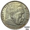 Image 1 : 1936-F Germany Silver 5 Reichsmark CLOSELY UNCIRCULATED