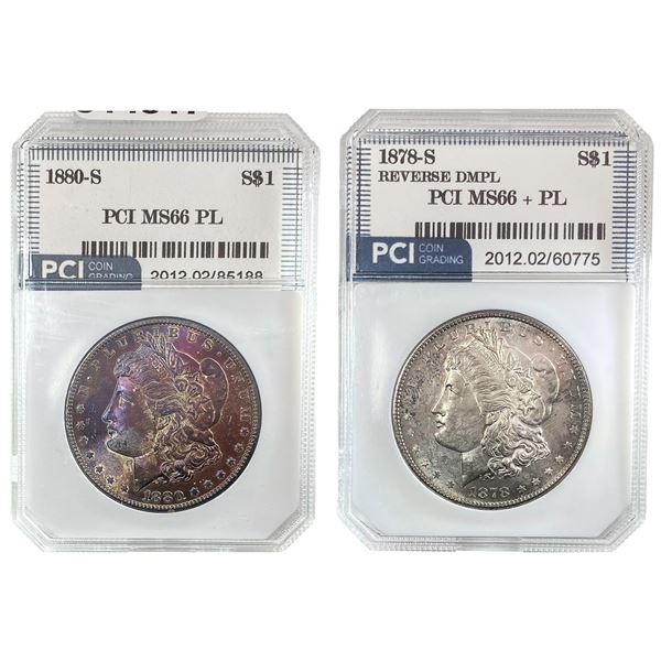 1878-1880 GEM BU Morgan Silver Dollar[2 Coins] PCI MS66 PL