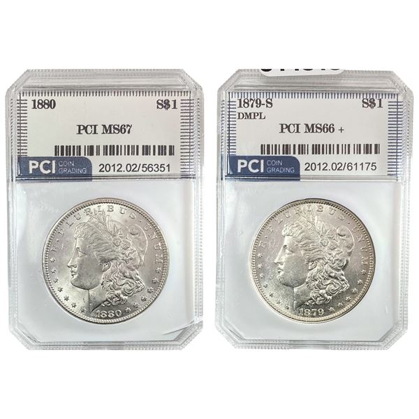 1879-1880 GEM BU Morgan Silver Dollar[2 Coins] PCI MS66/67