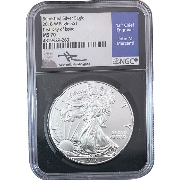 2018-W Silver Eagle NGC MS70 Mercanti Signed