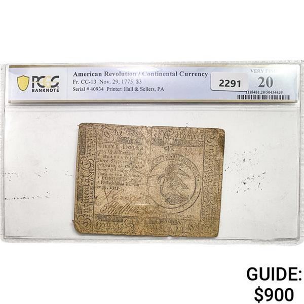 1775 $3 American Revolution/Continental Currency