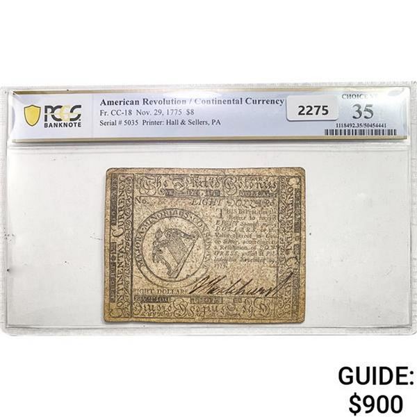 1775 $8 American Revolution/Continental Currency