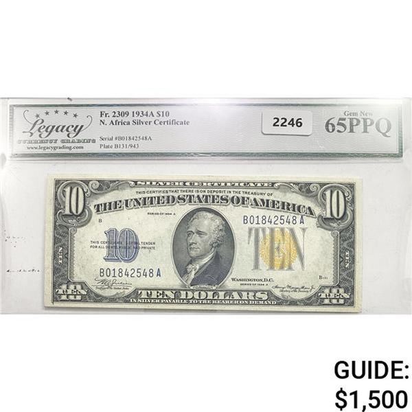 1934A $10 N. Africa Silver Certificate LCG 65 PPQ