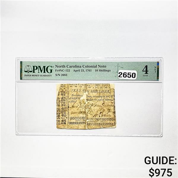 1761 10 Shillings North Carolina Colonial Note
