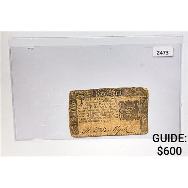 1775 $5 New York Colonial Note