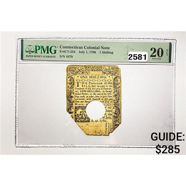 1780 1 Shilling CT Colonial Note PMG VF 20