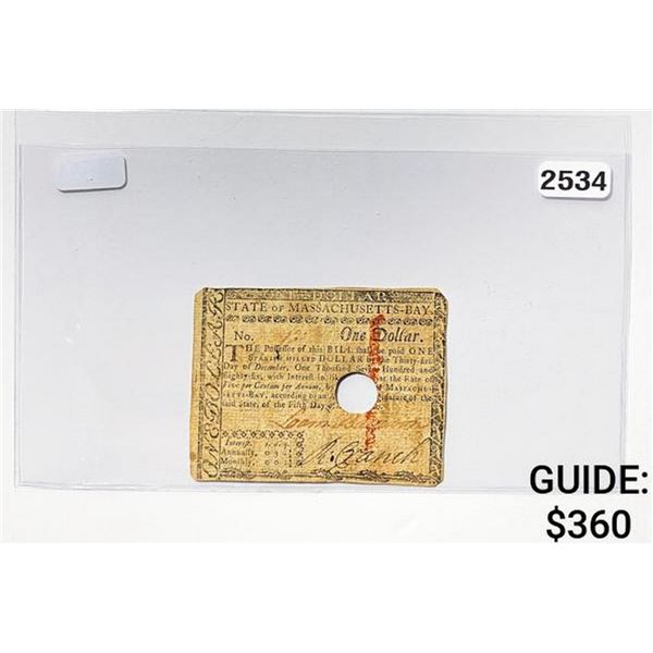 1786 $1 State Of Mass. Bay Colonial Note
