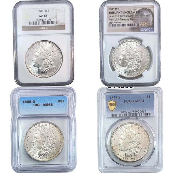 1879-1886 GEM BU Morgan Silver Dollar [4 Coins] PCGS/NGC/ICG MS63-65