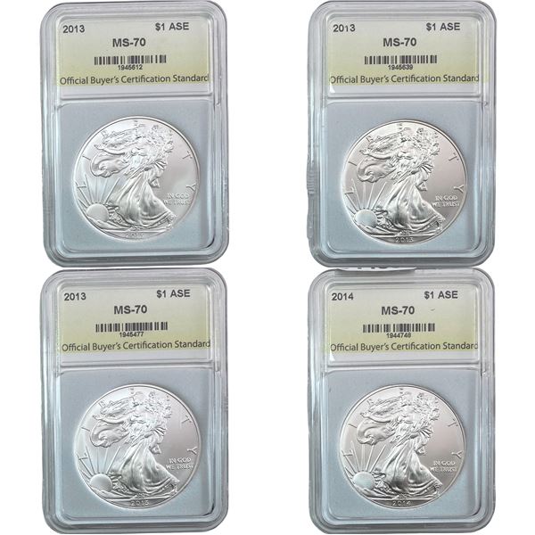 2013-2014 GEM BU Silver Eagle [4 Coins] OBCS MS70