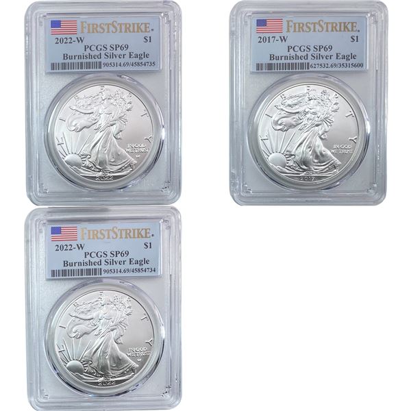 2017-2022-W GEM BU Silver Eagle [3 Coins] PCGS SP69