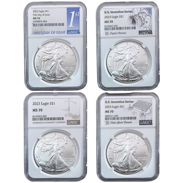 2023 GEM BU Silver Eagle [4 Coins] NGC MS70