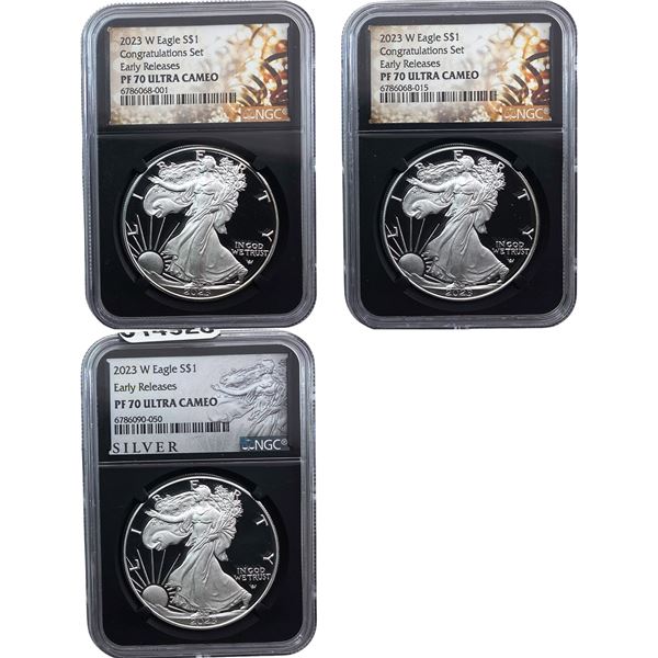 2023-W GEM PROOF Silver Eagle [3 Coins] NGC PF70 DCAM