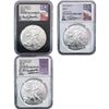 Image 1 : 2015-2023 GEM BU Silver Eagle [3 Coins] NGC MS70 Signed Label