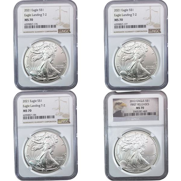 2012-2021 GEM BU Silver Eagle [4 Coins] NGC MS70