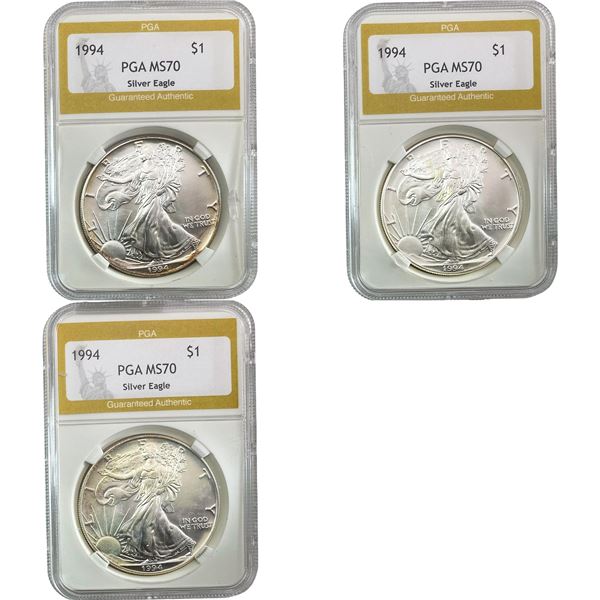 1994 GEM BU Silver Eagle [3 Coins] PGA MS70