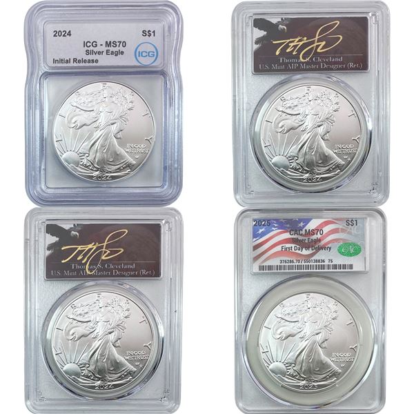 2024-2025 GEM BU Silver Eagle [4 Coins] PCGS/CAC/ICG MS70
