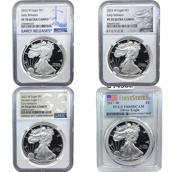 2017-2023 GEM PROOF Silver Eagle [4 Coins] NGC/PCGS PF69/70 DCAM