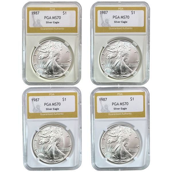 1987 GEM BU Silver Eagle [4 Coins] PGA MS70