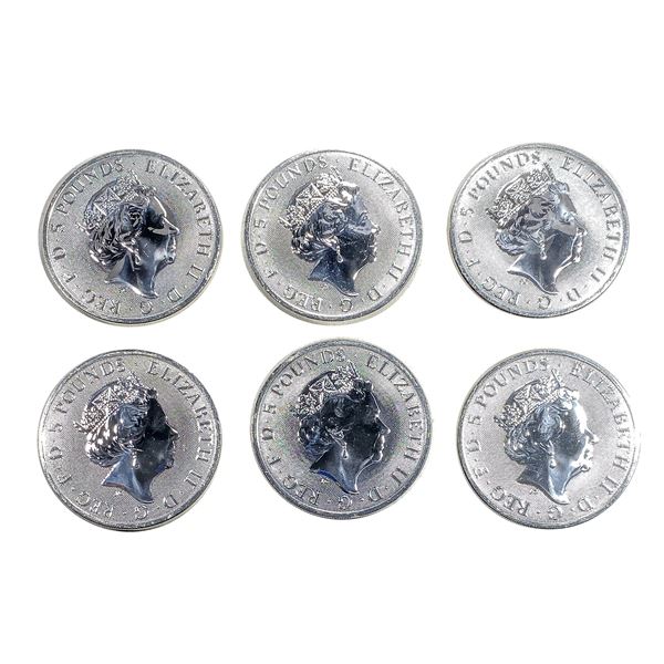 [6] 2021 Gr. Britain Silver 5 Pounds Coins [6 Coins]
