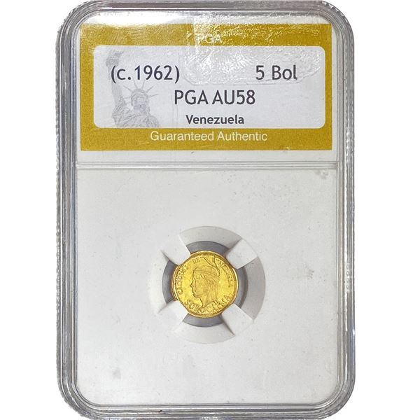 Ca. 1962 Venezuela Gold 5 Bol PGA AU58