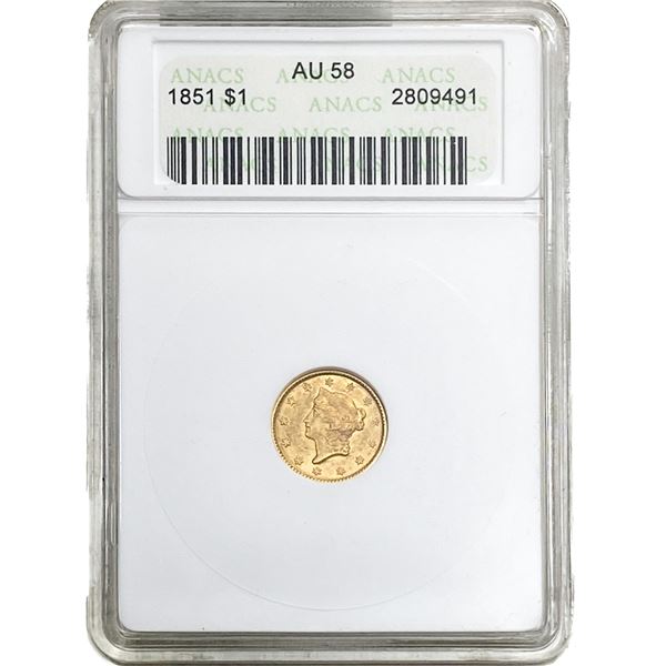 1851 Rare Gold Dollar ANACS AU58