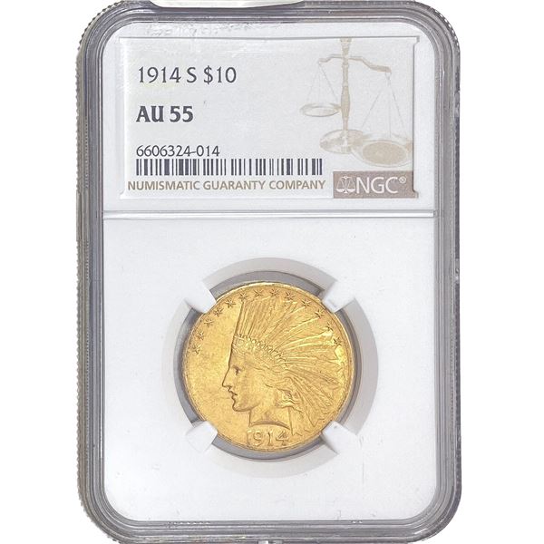 1914-S $10 Gold Eagle NGC AU55