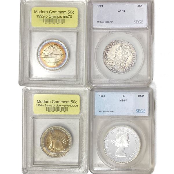1821-1992 HIGH GRADE US Coin Lot [4 Coins] USCG XF-MS45-70