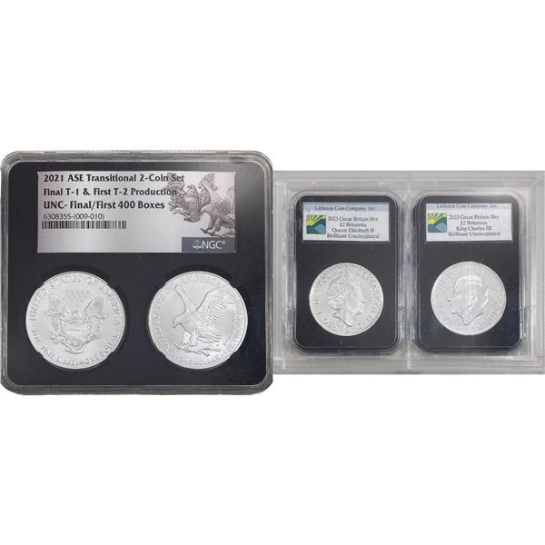 2021-2023 US Silver Eagle and British Silver Britania Coin Lot [4 Coins]