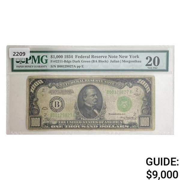 1934 $1000 Federal Reserve note New York PMG 20