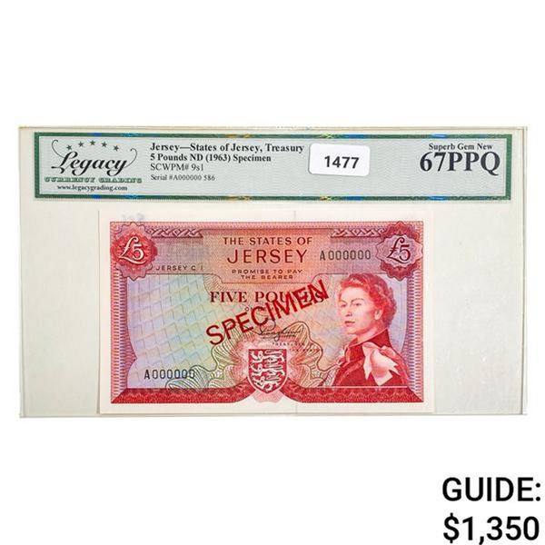 1963 Jersey 5 Pound ND Specimen Currency Legacy
