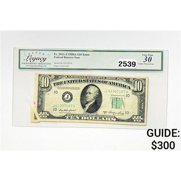 1950A $10 Federal Reserve Note-Error LCG VF 30