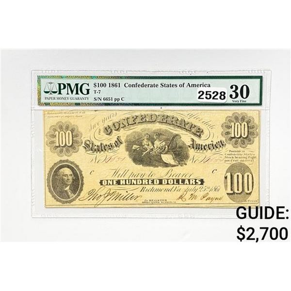 1861 $100 C.S.A. Note PMG VF 30