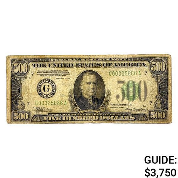 1934A $500 U.S. Federal Reserve Note Fine