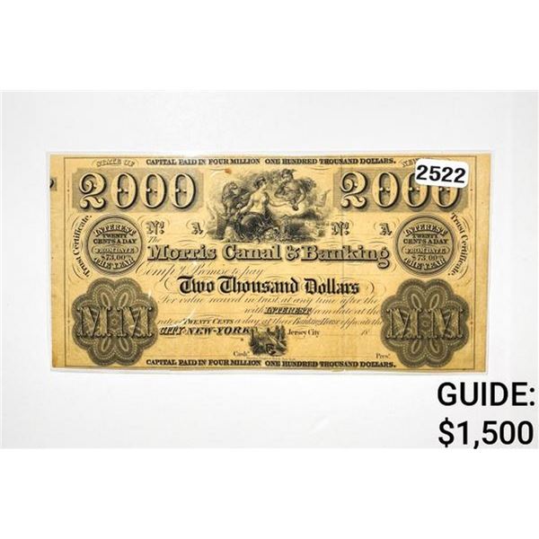 1830's $2000 Large Morris Canal & Banking Note-NJ