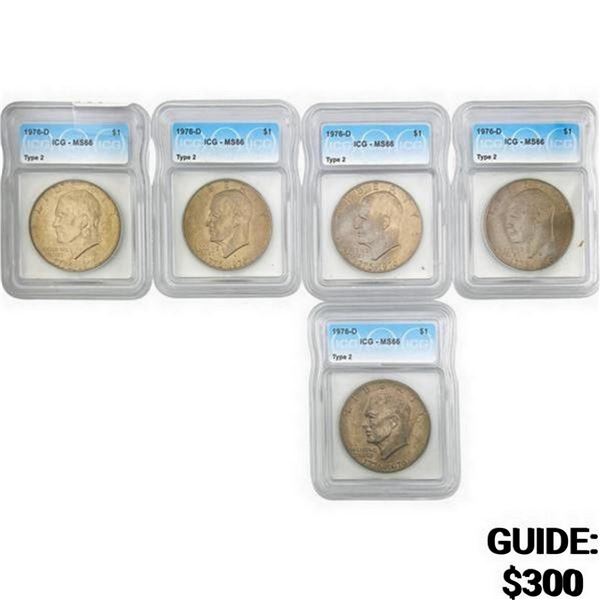 [5 Coins] 1976-D Eisenhower Dollar ICG MS66 TY 2