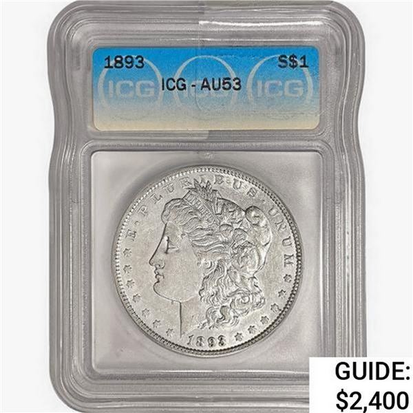 1893 Morgan Silver Dollar ICG AU53