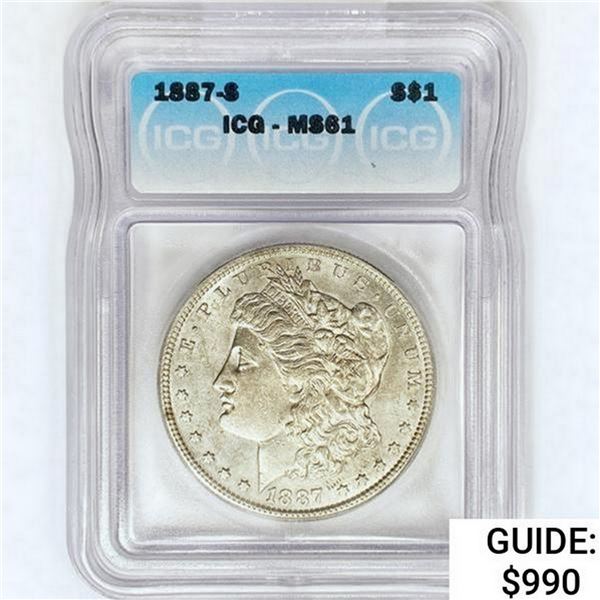 1887-S Morgan Silver Dollar ICG MS61