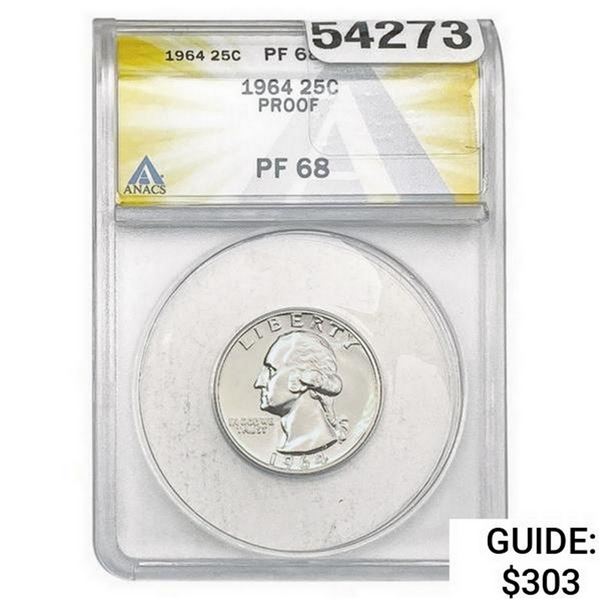 1964 Washington Silver Quarter ANACS PF68