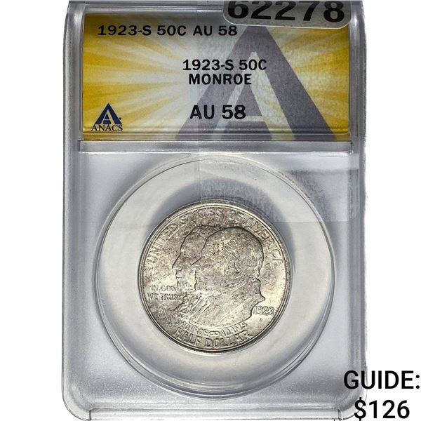 1923-S Monroe Half Dollar ANACS AU58