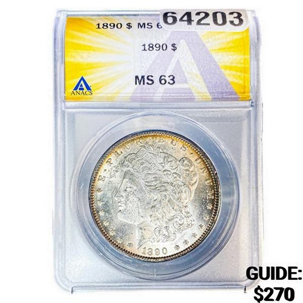 1890 Morgan Silver Dollar ANACS MS63