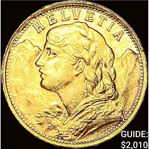 1935 Switzerland 20 Gold Francs .1867oz UNCIRCULATED