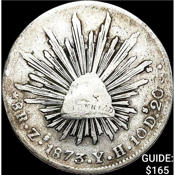 1873Zs YH Mexico Silver 8 Reales Cap and Rays LIGHTLY CIRCULATED