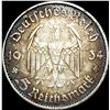 Image 2 : 1934-D Germany Silver 5 Reichsmark CLOSELY UNCIRCULATED