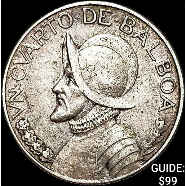 1930 Panama 1/4 Balboa NEARLY UNCIRCULATED