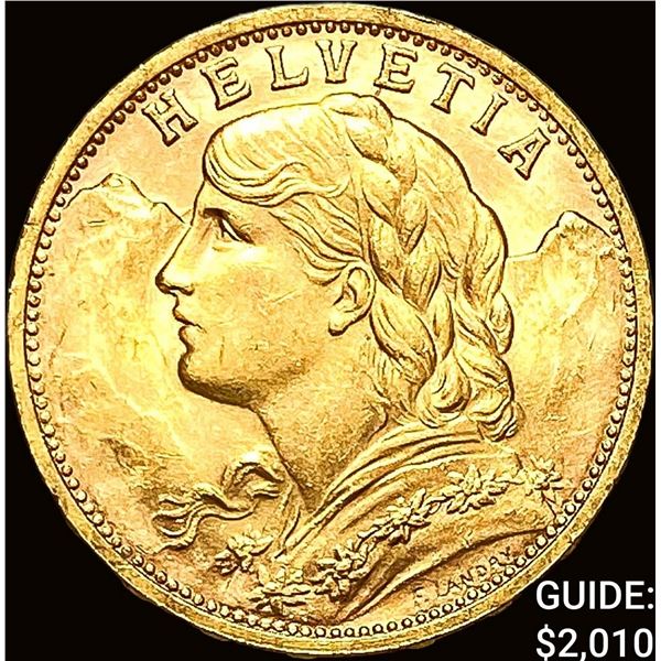 1935-B Switzerland 20 Gold Francs .1867oz UNCIRCULATED