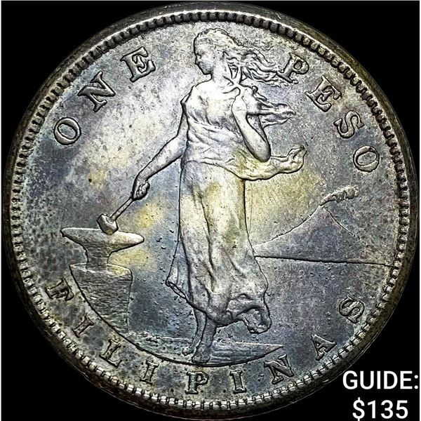 1908-S Philipnines Silver Peso NEARLY UNCIRCULATED