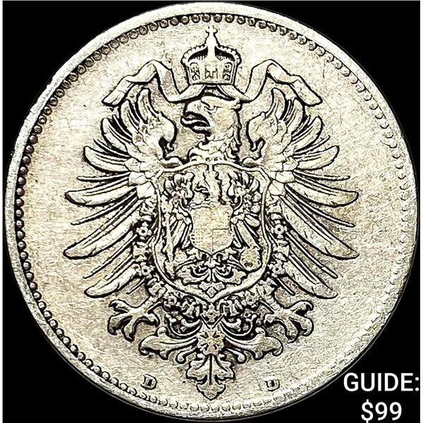 1886-D Germany Silver 1 Reichsmark NEARLY UNCIRCULATED