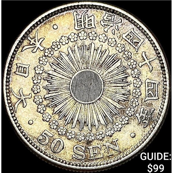 1906-1912 Japan Silver 50 Sen CLOSELY UNCIRCULATED