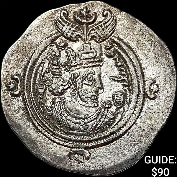 591-628 AD Sasanian Khusro II Silver Drachm NEARLY UNCIRCULATED