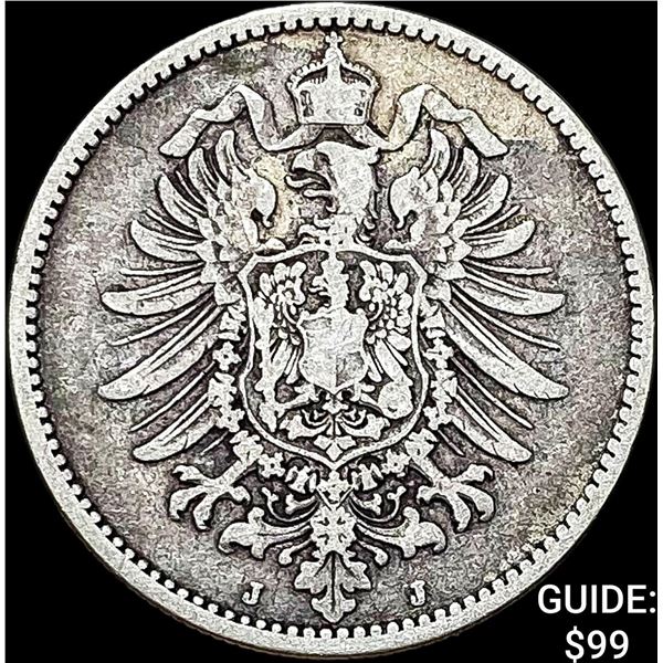 1875-J Germany Silver 1 Reichsmark NEARLY UNCIRCULATED